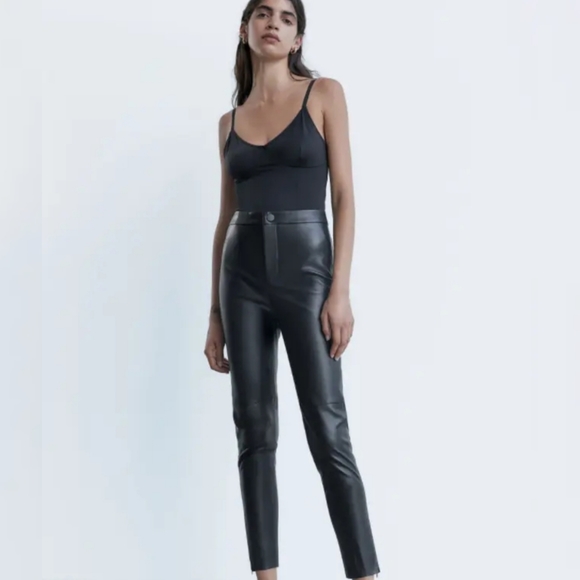 Zara Faux Leather High Wasted Leggins Black Size XXL - Picture 3 of 10